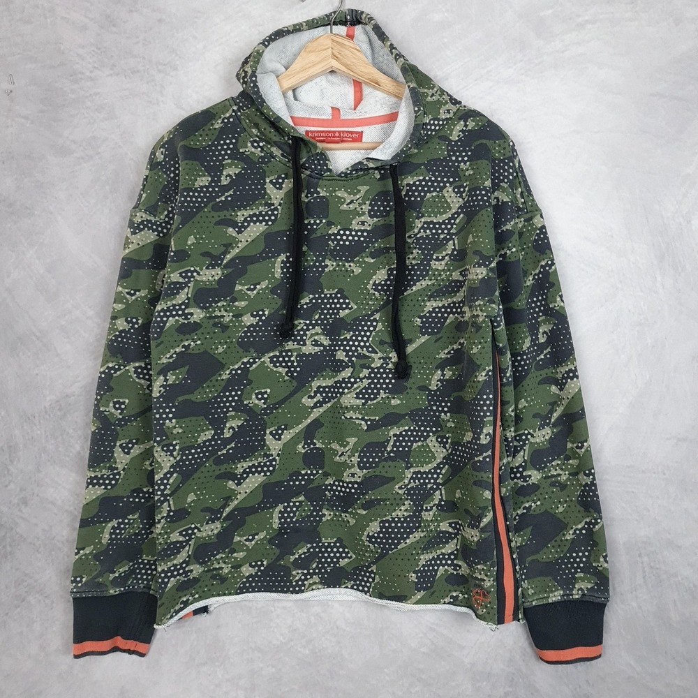Krimson Klover Julia Hoodie Womens Small Green Camo Terry Pullover Side Stripe
